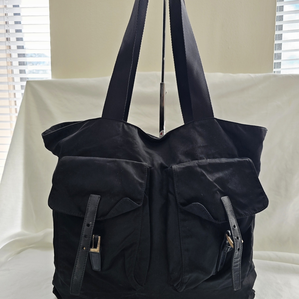 Black Tote Bag with Front Pockets